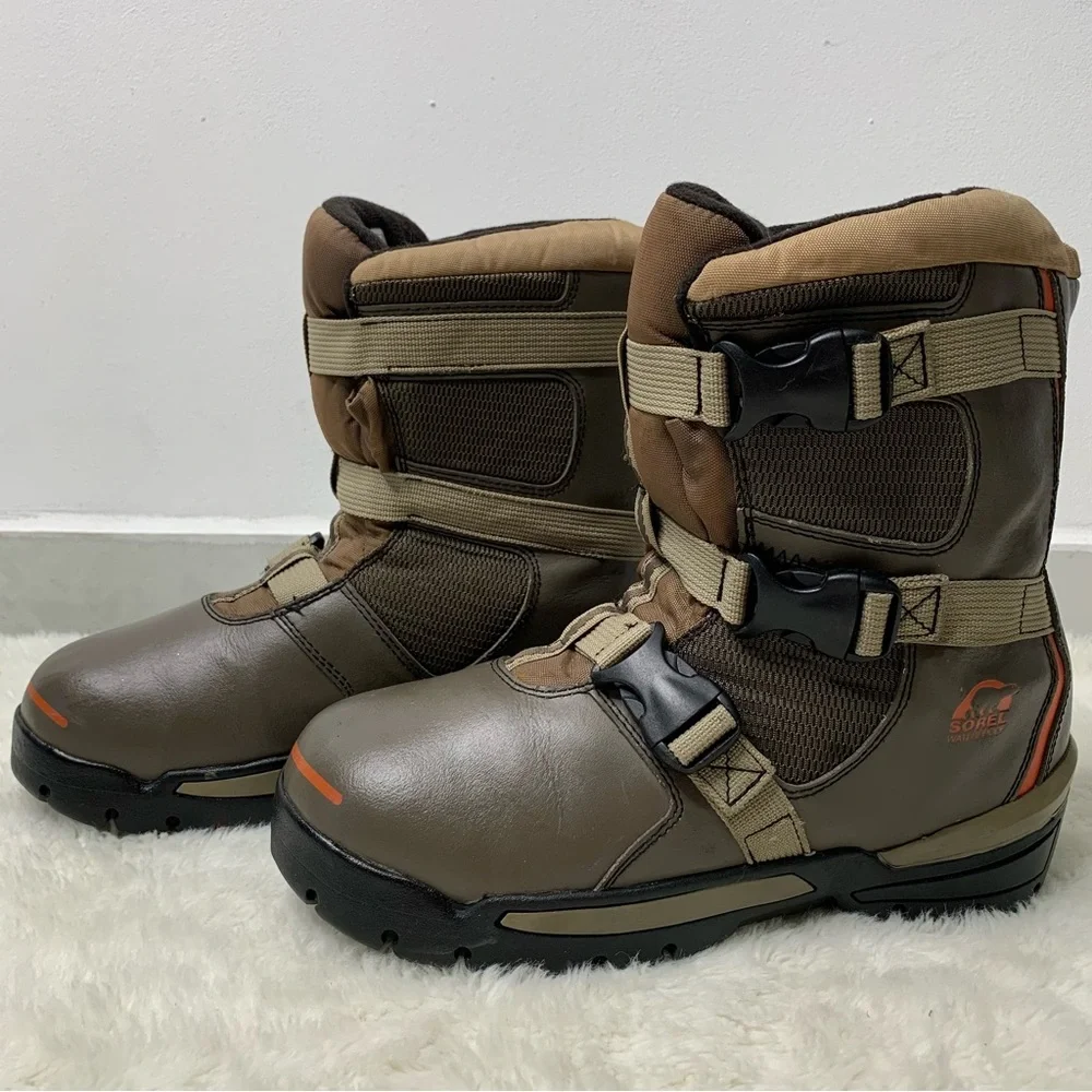 Sorel Big Kids Method 360 Brown Leather Snow Boots Waterproof Size 6 US / 38 EU